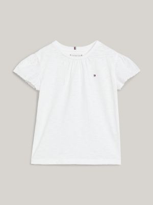 t-shirt th monogram con maniche in sangallo bianco da bambine tommy hilfiger