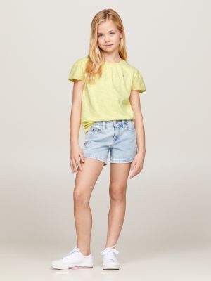 yellow th monogram t-shirt mit lochstickerei-ärmeln für mädchen - tommy hilfiger