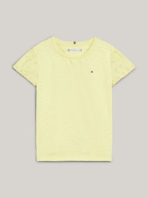 geel th monogram t-shirt met broderie anglaise voor meisjes - tommy hilfiger