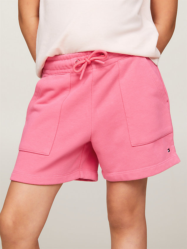 pink szorty essential o luźnym kroju z troczkami dla dziewczynki - tommy hilfiger