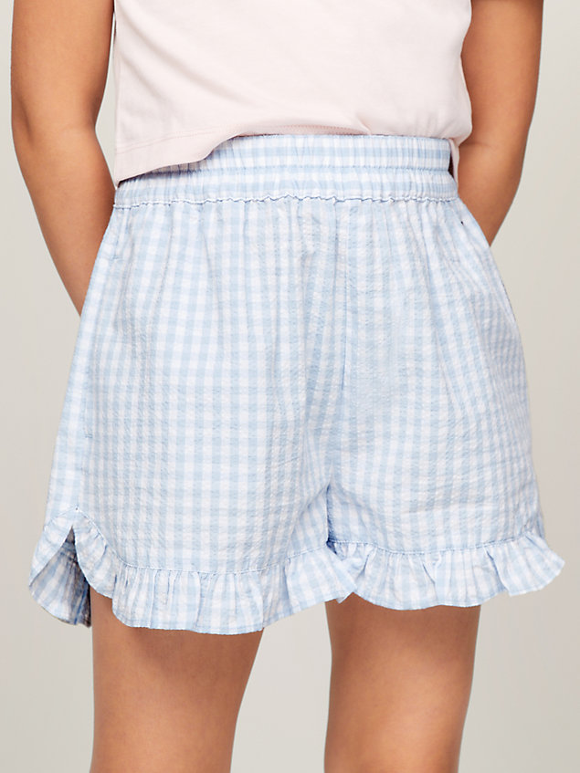 blue gingham check ruffle relaxed shorts for girls tommy hilfiger