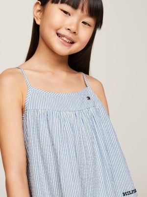 blue gestreiftes stufenkleid aus seersucker für mädchen - tommy hilfiger