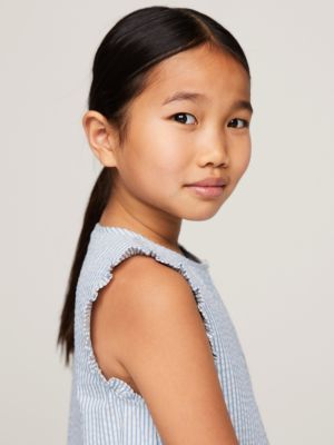 blue stufenkleid aus seersucker mit rüschen für mädchen - tommy hilfiger