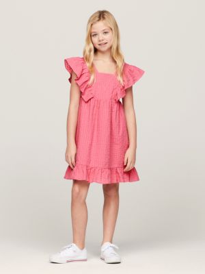 Seersucker Frill Fit and Flare Dress | Pink | Tommy Hilfiger