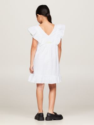 Seersucker Frill Fit and Flare Dress White Tommy Hilfiger