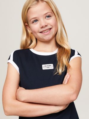 blue 1985 collection kleid mit archive-track-logo für mädchen - tommy hilfiger