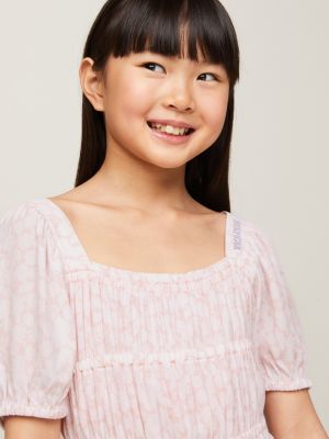 pink kleid- und haargummi-set mit blümchen-print für mädchen - tommy hilfiger