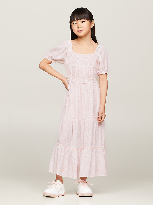 pink set met jurk en scrunchie met bloemetjesprint voor meisjes - tommy hilfiger