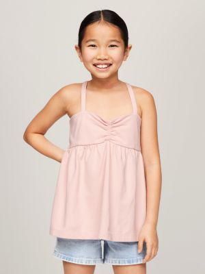 pink global stripe tanktop mit überkreuzten trägern für mädchen - tommy hilfiger