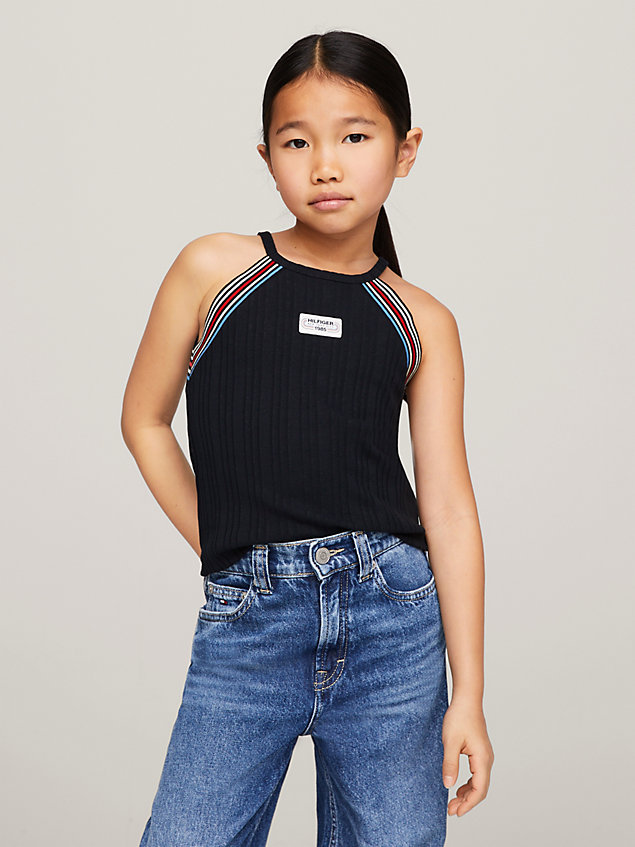 blue 1985 collection track logo tank top for girls tommy hilfiger