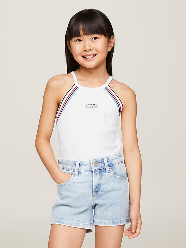 white 1985 collection track logo tank top for girls tommy hilfiger