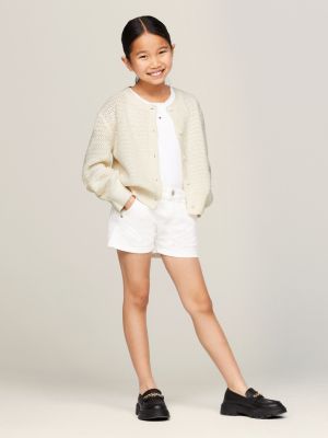 cardigan essential all'uncinetto beige da bambine tommy hilfiger