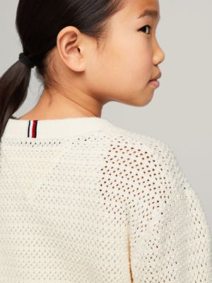 cardigan essential all'uncinetto beige da bambine tommy hilfiger