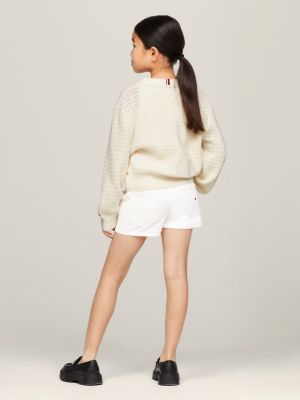 cardigan essential all'uncinetto beige da bambine tommy hilfiger