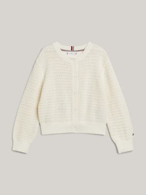 cardigan essential all'uncinetto beige da bambine tommy hilfiger