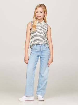 blue ärmelloses regular fit poloshirt aus piqué für mädchen - tommy hilfiger