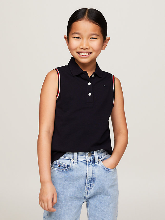 blue sleeveless pique regular fit polo for girls tommy hilfiger