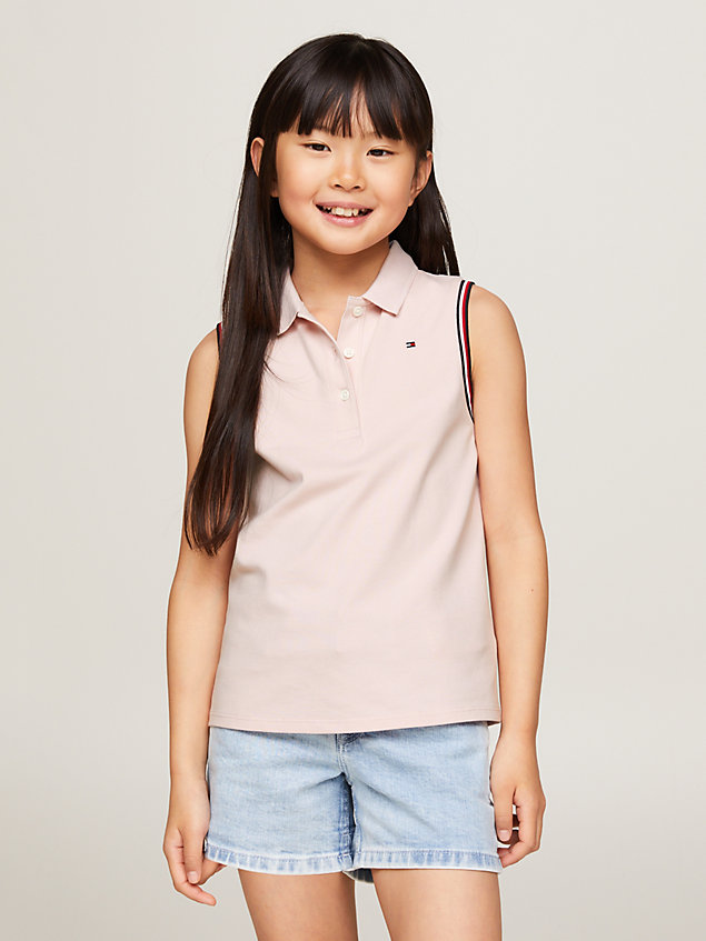 pink sleeveless pique regular fit polo for girls tommy hilfiger