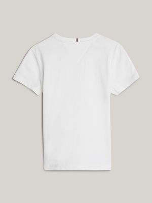 white adaptive t-shirt mit hilfiger-monotype-logo für mädchen - tommy hilfiger