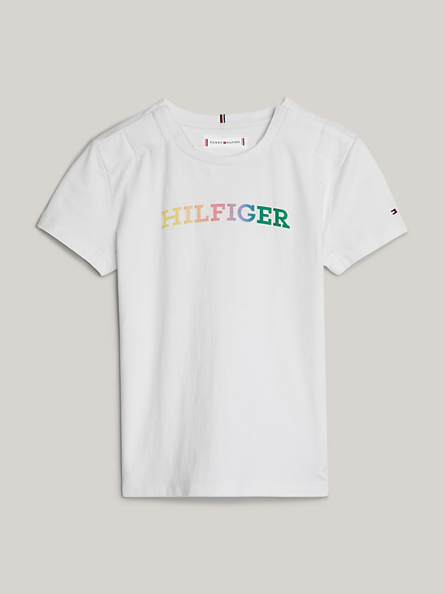 white adaptive hilfiger monotype logo t-shirt for girls tommy hilfiger