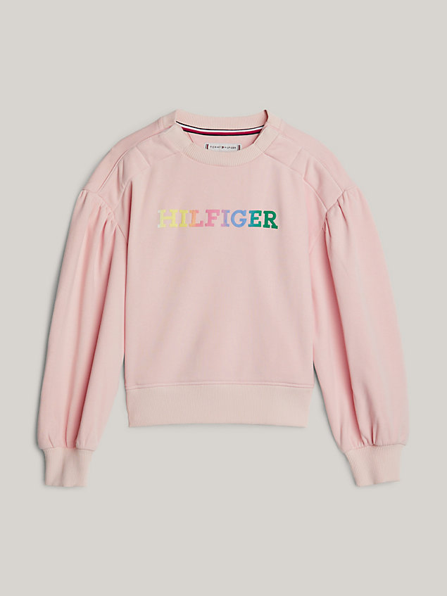 pink adaptive hilfiger monotype relaxed fit sweatshirt for girls tommy hilfiger