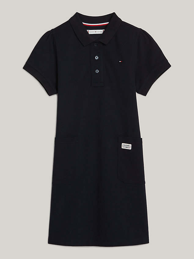 blue adaptive archive track logo polo dress for girls tommy hilfiger