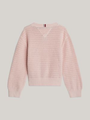 Adaptive Balloon Sleeve Crochet Boxy Cardigan | Pink | Tommy Hilfiger