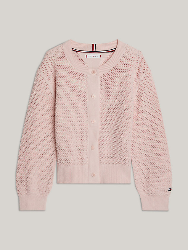pink adaptive gehaakt boxy vest met pofmouwen voor meisjes - tommy hilfiger