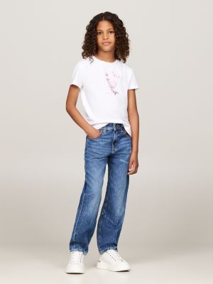 white foil logo crew neck t-shirt for girls tommy hilfiger