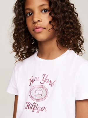 wit t-shirt met ronde hals en folielogo voor meisjes - tommy hilfiger