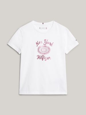 wit t-shirt met ronde hals en folielogo voor meisjes - tommy hilfiger