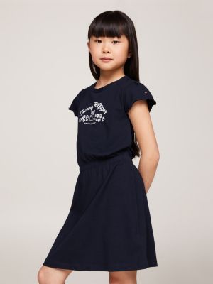 blue floral logo relaxed dress for girls tommy hilfiger