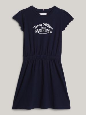 blue floral logo relaxed dress for girls tommy hilfiger