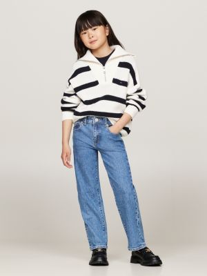 blue essential girlfriend fit straight jeans for girls tommy hilfiger