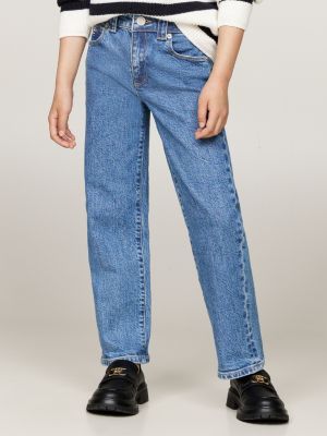 blau essential girlfriend straight jeans für mädchen - tommy hilfiger