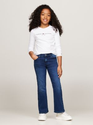 blauw flared jeans met fading voor meisjes - tommy hilfiger