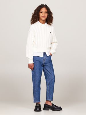 jean fuselé stone-wash taille haute bleu pour filles tommy hilfiger