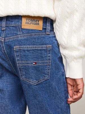 jean fuselé stone-wash taille haute bleu pour filles tommy hilfiger