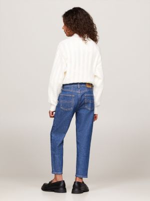 jean fuselé stone-wash taille haute bleu pour filles tommy hilfiger