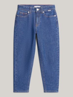 blau tapered leg stone-wash-jeans mit hohem bund für mädchen - tommy hilfiger