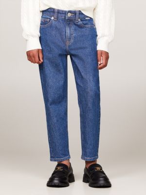 blau tapered leg stone-wash-jeans mit hohem bund für mädchen - tommy hilfiger