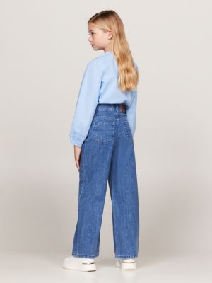 blue straight wide leg yoke waist jeans for girls tommy hilfiger