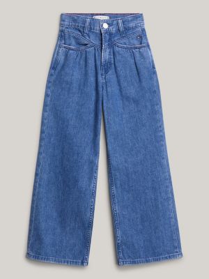 jeans straight fit larghi con carré in vita blu da bambine tommy hilfiger