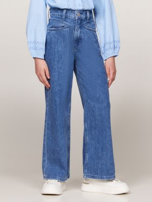 jeans straight fit larghi con carré in vita blue da bambine tommy hilfiger