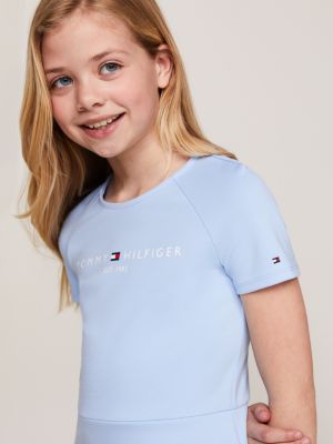 blue essential logo fit and flare dress for girls tommy hilfiger