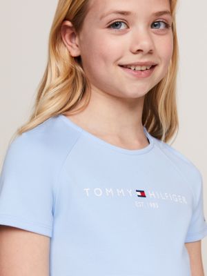 blue essential logo fit and flare dress for girls tommy hilfiger