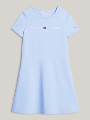 blue essential logo fit and flare dress for girls tommy hilfiger