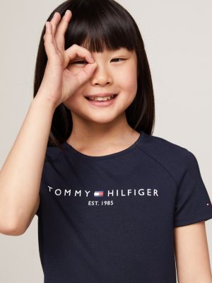 blue essential logo fit and flare dress for girls tommy hilfiger