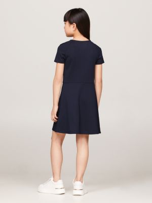 blue essential logo fit and flare dress for girls tommy hilfiger