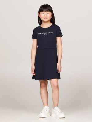 Essential fit and flare jurk met logo Blauw Tommy Hilfiger